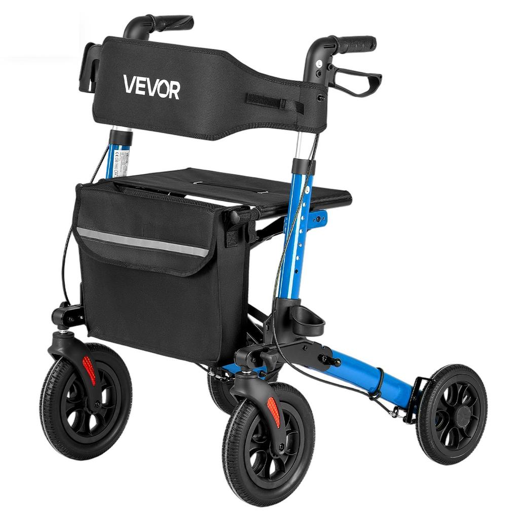 Rollator Walker with Seat for Seniors, Ultra Compact 3-Fold Rolling Walker, Lightweight Aluminum Mobility Walking Aid with PU Solid Wheels, Adjustable