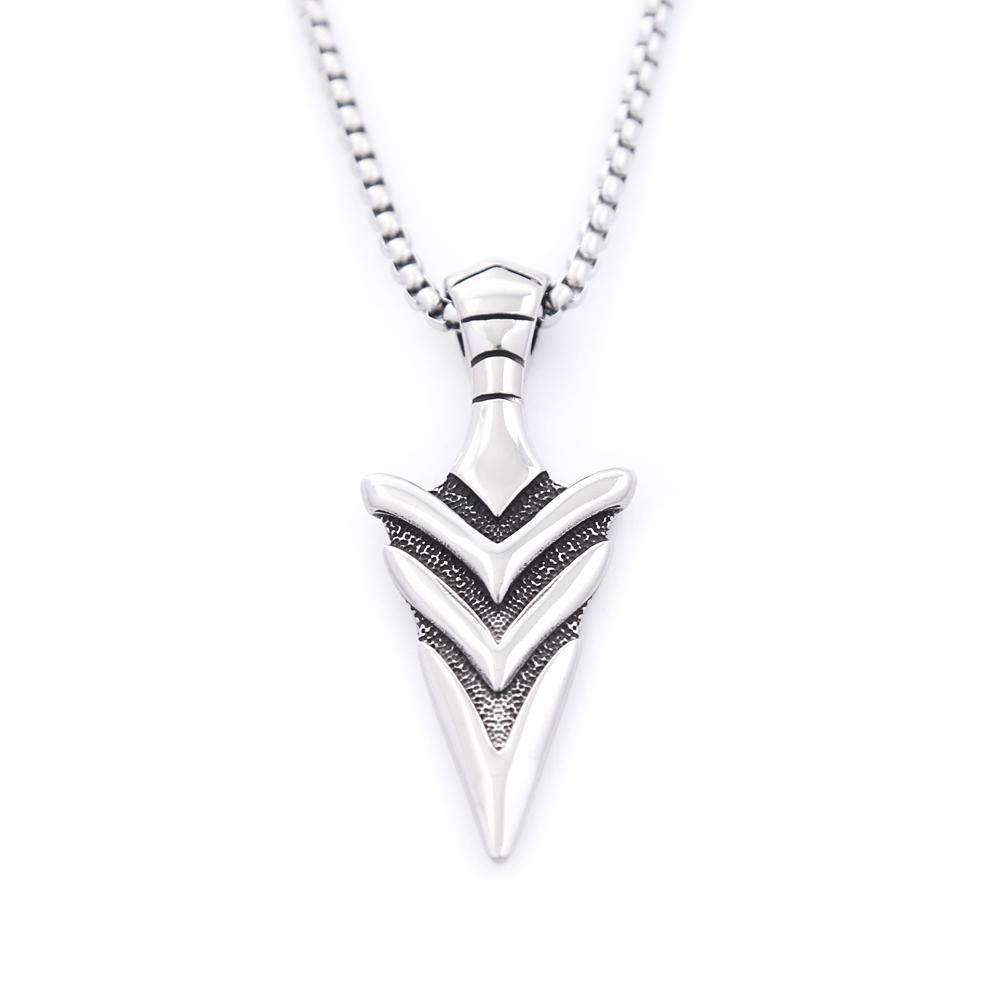Punk Vintage Stainless Steel Arrow Pendant Necklace Cool Hip Hop Arrowhead Necklace Simple Fashion Amulet Jewelry Gift Wholesale