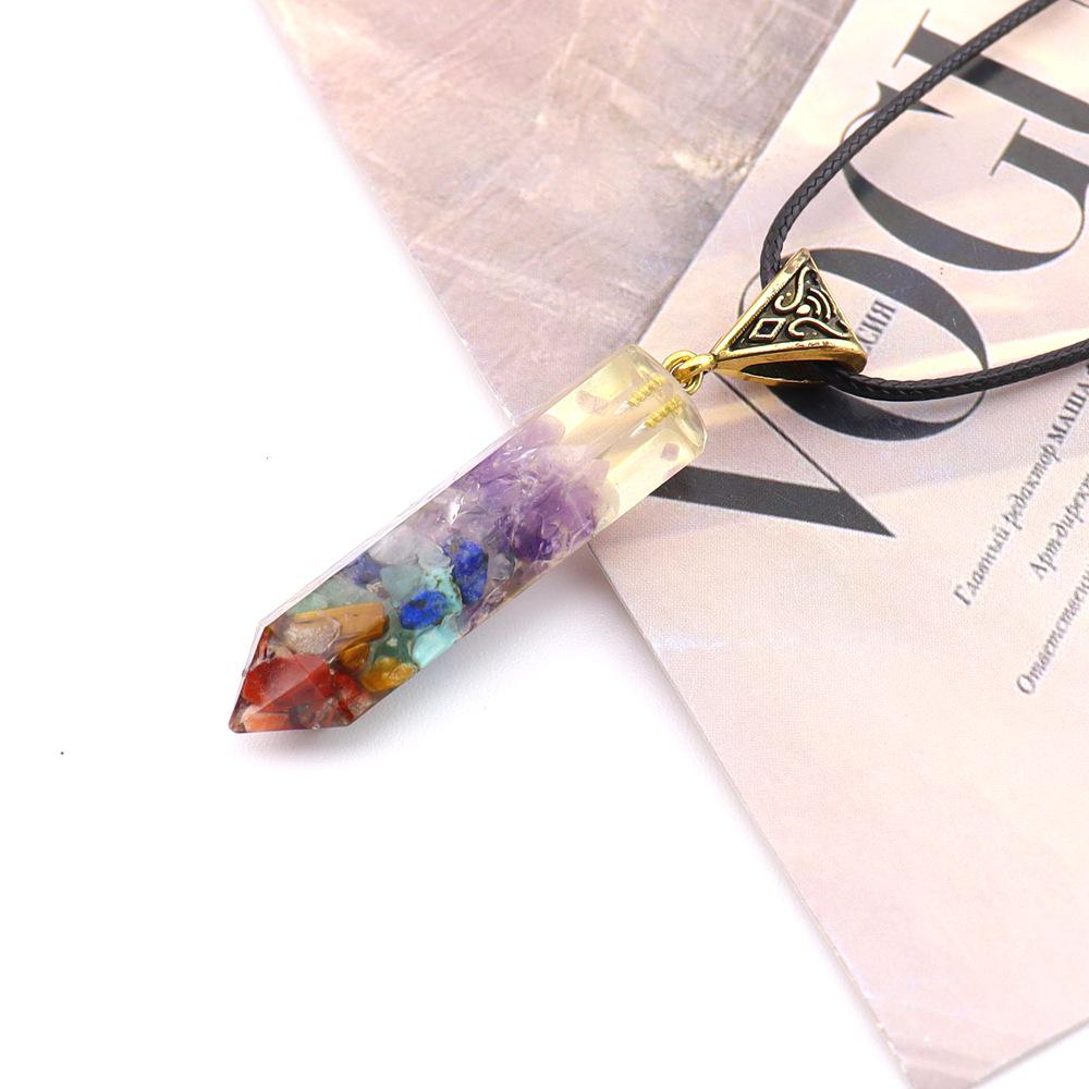 Seven-Color Gravel Necklace with Resin Encapsulated Natural Stone Pendant