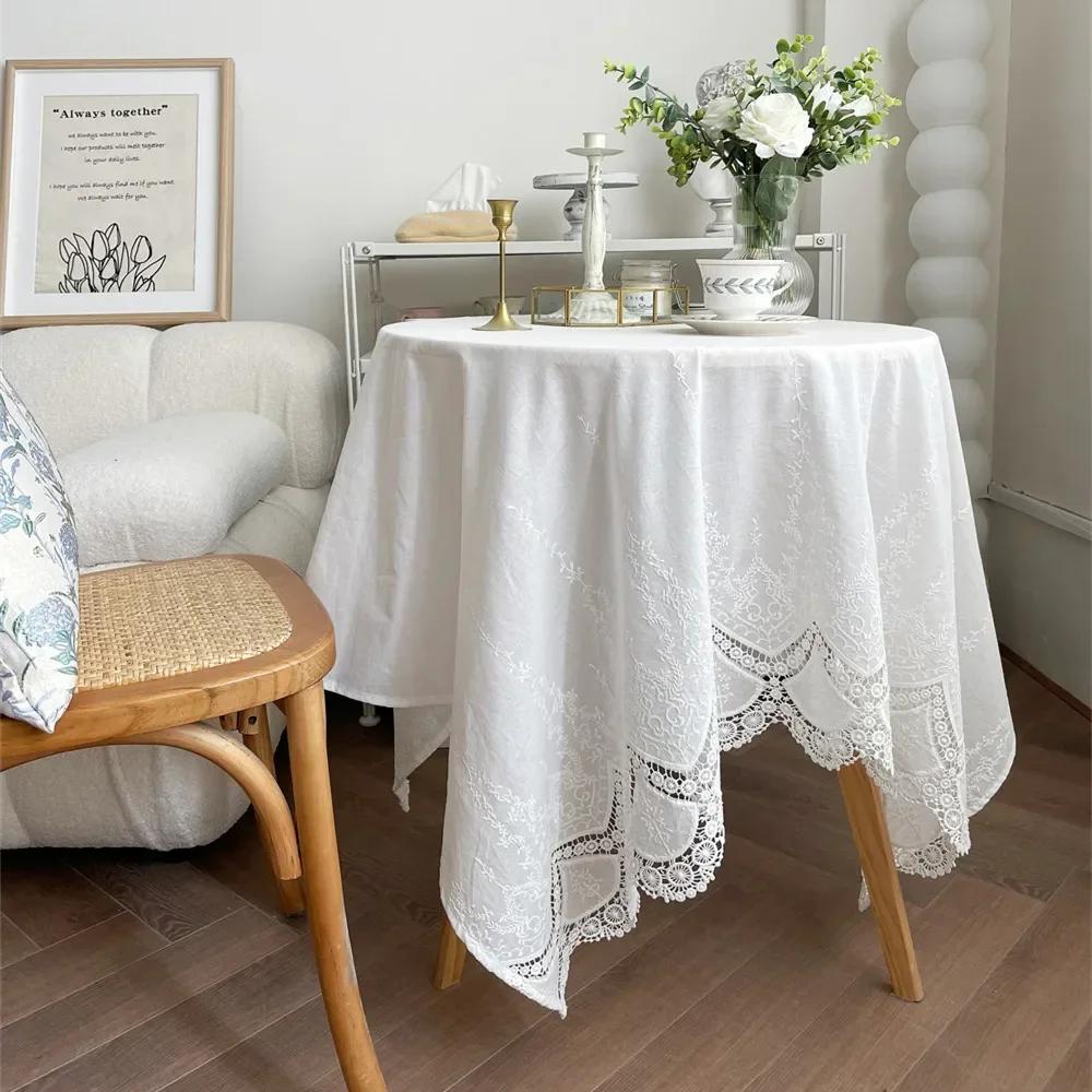 Embroidery Lace 100% Cotton White Flower Tablecloth For Home Wedding Party Decoration Table Cloth Luxurious Table Cover