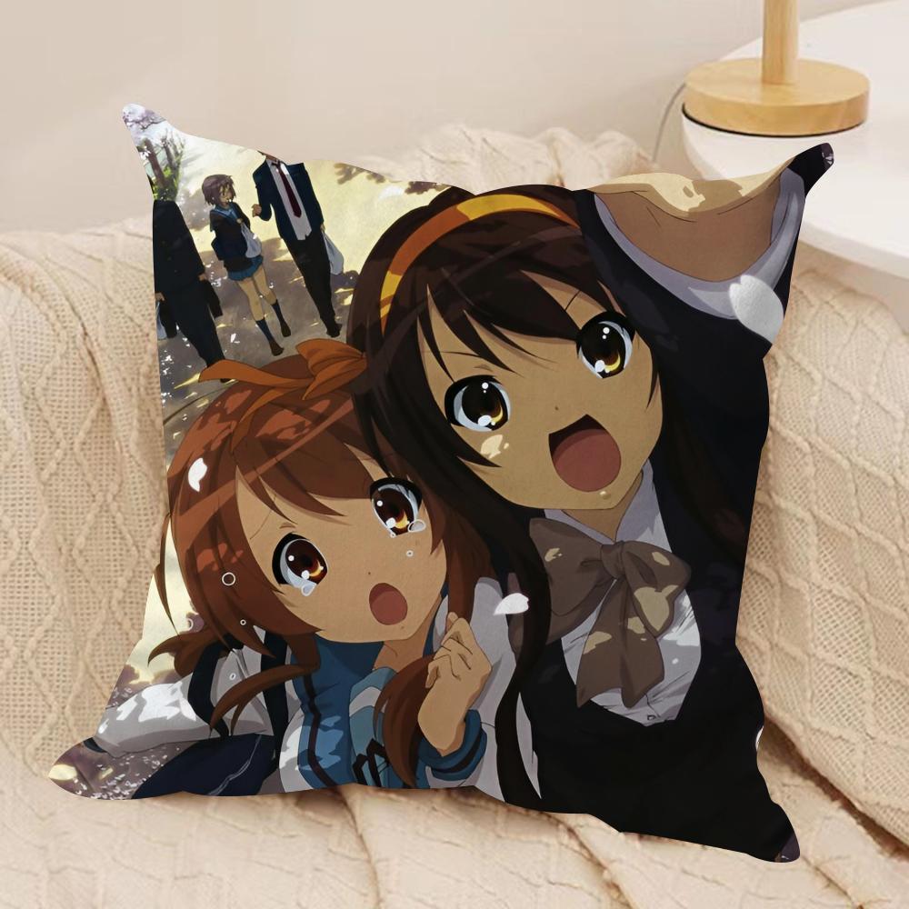 The Melancholy of Haruhi Suzumiya Cushion Cover Soft Plush Fabric DoubleSided Printed Sofa Cushion Cover for All Seasons Decor 30x30cm