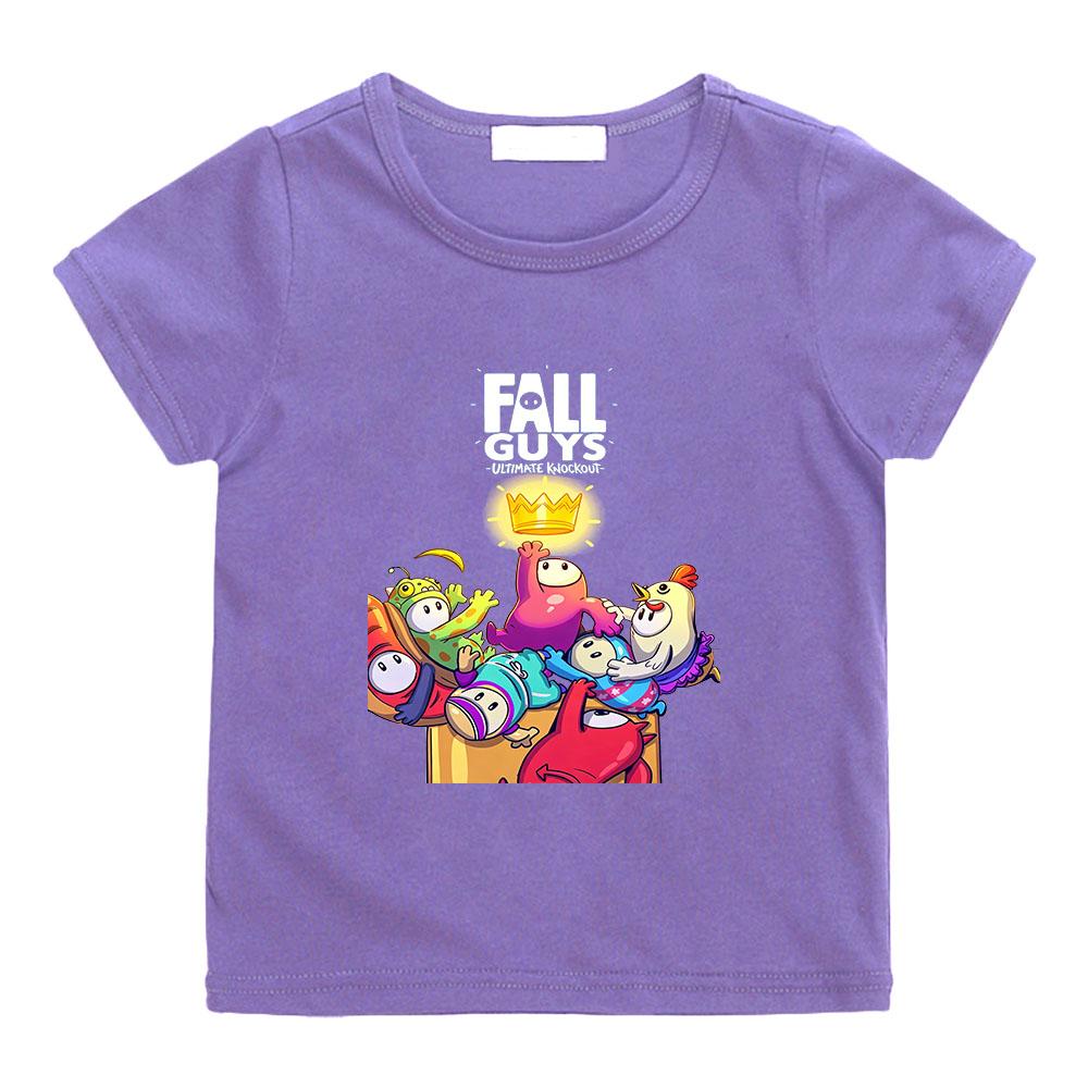 Gioco Fall Guys 2-12 Anni Bambini T-shirt in Puro Cotone Ragazzi Ragazze Stampa Cartone Animato Carina Manica Corta Girocollo Casual Estiva Top per Bambini