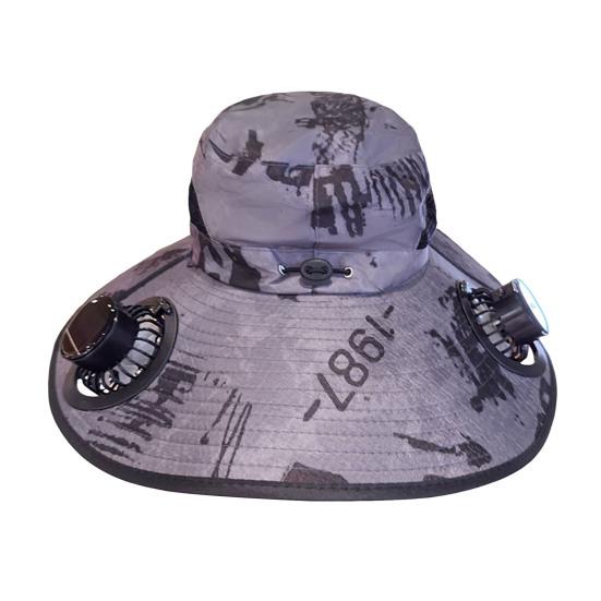 Fan Cap Wide Brim Sun Protection Hat with Dual Power Supply Fans Solar USB Charging Built-in Battery Outdoor Cooling Hat B