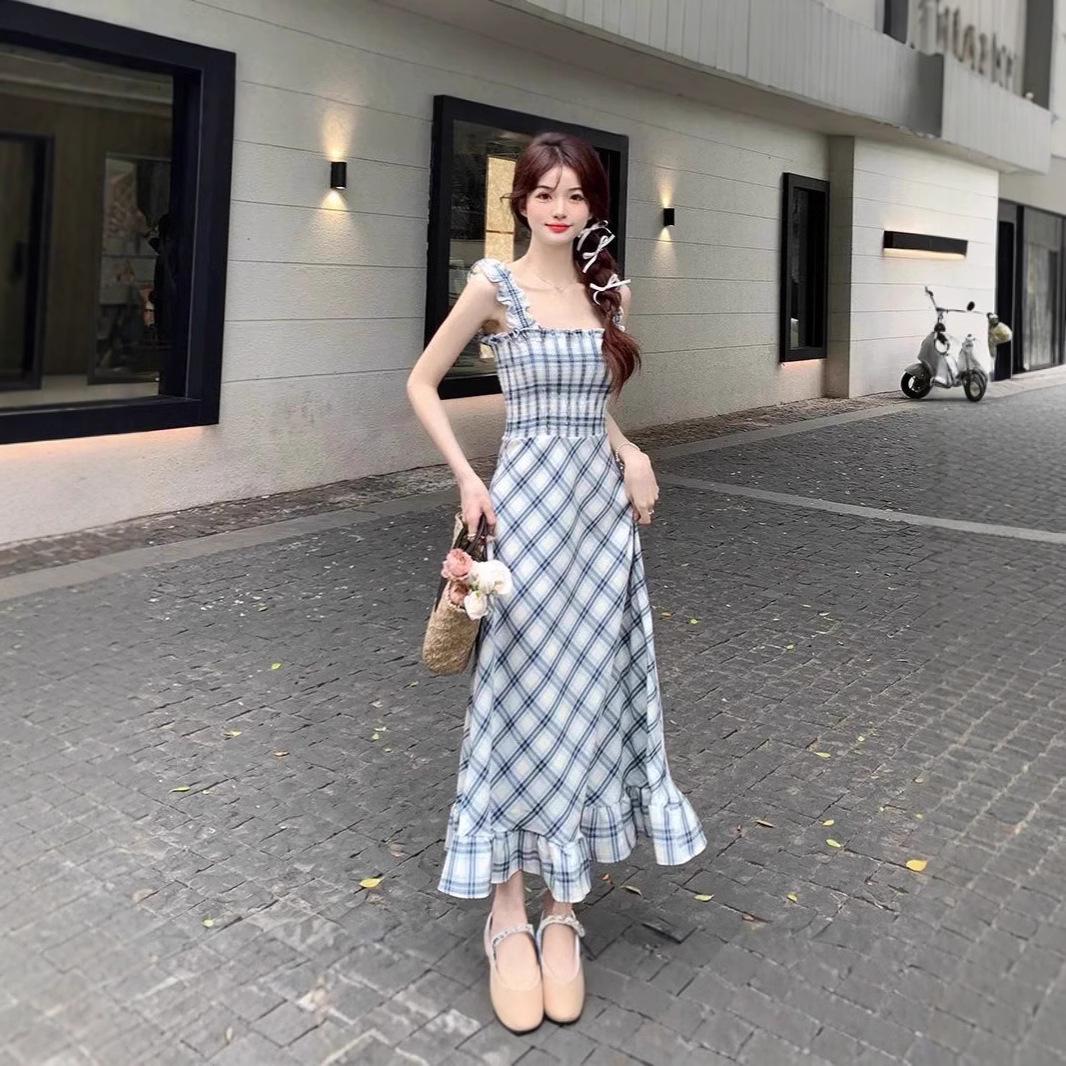 

Women s Retro Plaid Sleeveless Summer Midi Dress with Slim Waist Large