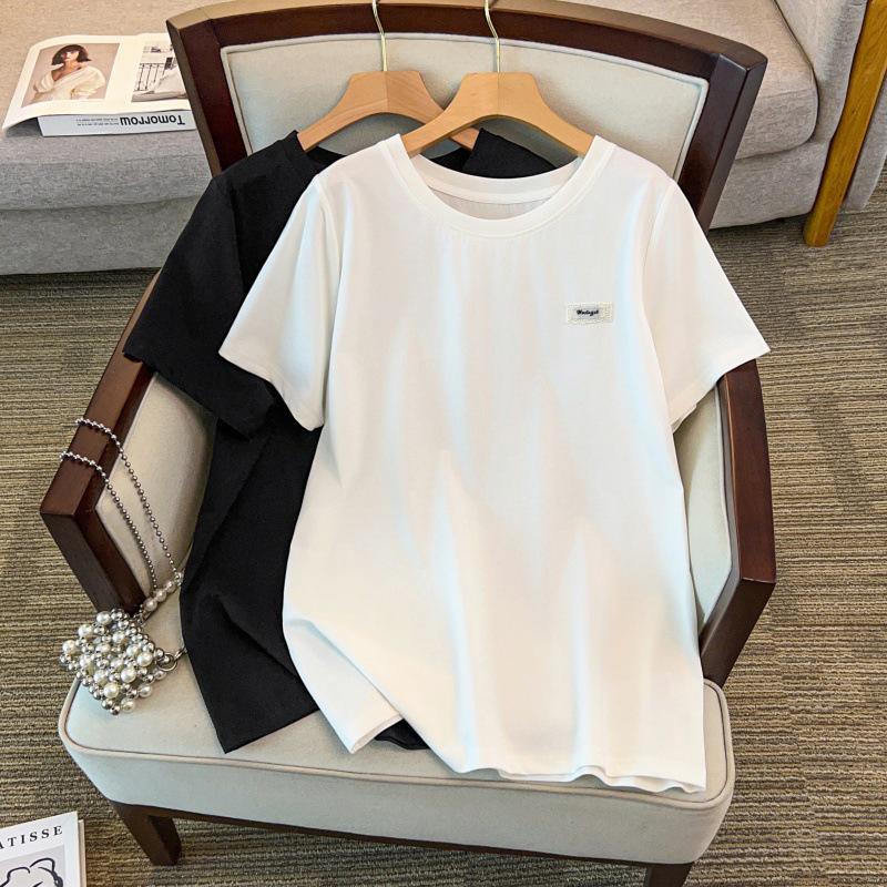 

Plus Size Slimming Round Neck Mid-Length Short-Sleeve Women s T-Shirt 7XL чорний