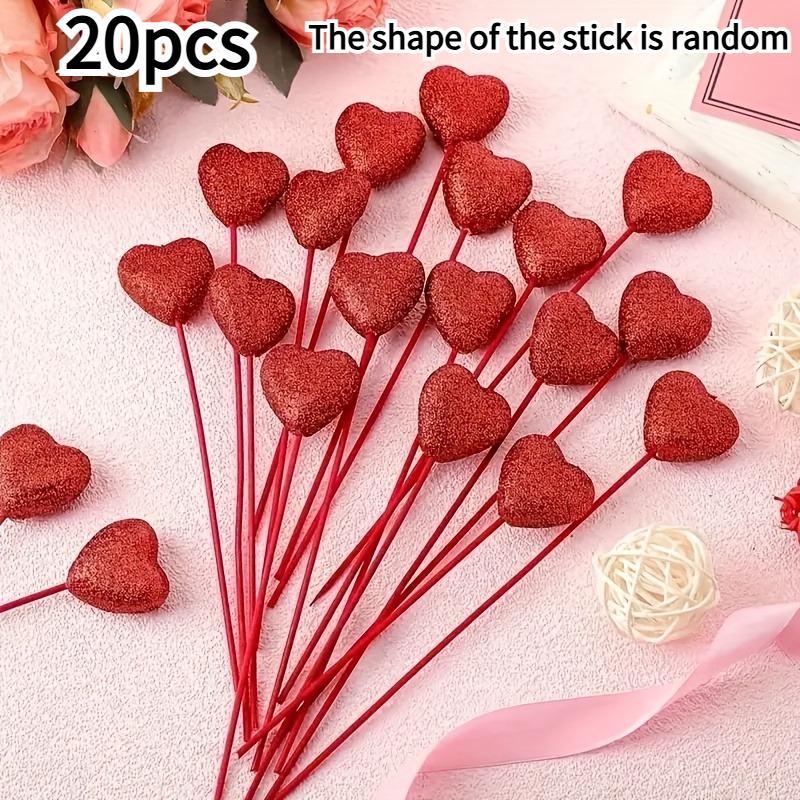 20pcs Hearts Shining Red & Pink Artificial Flower Bouquet - Valentine's Wedding Faux Blooms, Plastic Heart-Shaped for Decor