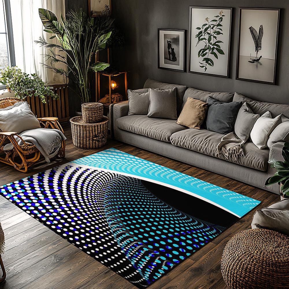 

Tuniu Optical Illusion Blue Black Rug, Modern Abstract Carpet, Non-Slip Home Decor Floor Mat 50x80cm