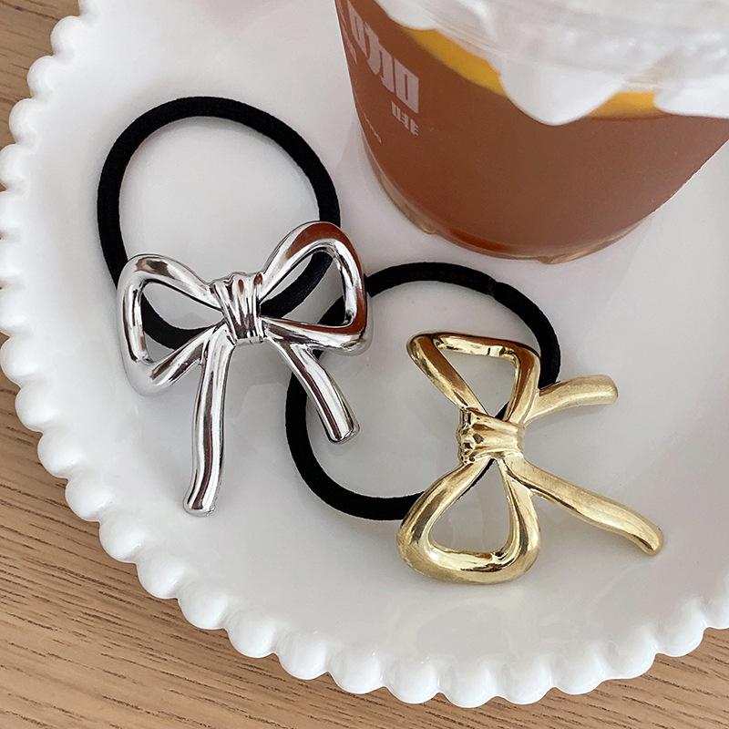 Bowknot Hairpin Gold Color Metal Hollow Barrettes Chic Hair Accessories Back Clip Jewelry Gift Ponytail Hair Rope