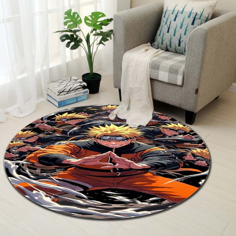 Cartoon Naruto Round Area Rug Soft Plush Carpet Non-Slip Mat for Bedside Sofa Gaming Room Home Decoration