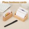 1/2Pcs Wood Desktop Business Card Display Stand Memo Holder Storage Box Beech Wood Card Organizer Office Business Card Holder