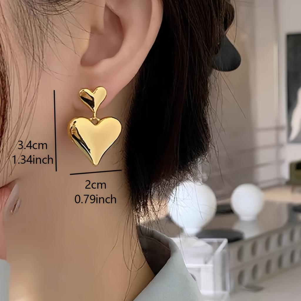 1 Pair Fashionable Personality Elegant Luxury High-end Double Heart Women's Earrings