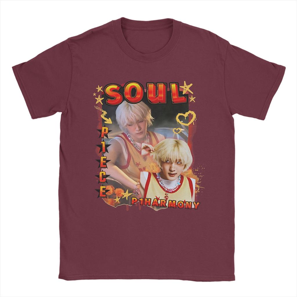 Cool P1Harmony Soul Koreansk Grupp KPop T-Shirt Män Rund Hals 100% Bomull T-Shirt Kortärmad T-Shirt Sommartoppar