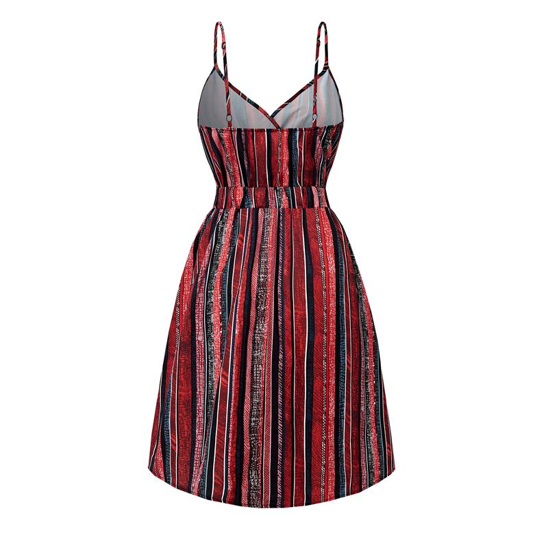 Women Dresses 2025 Summer Sleeveless Strap Dress Sexy V-Neck Striped Women Dress J878