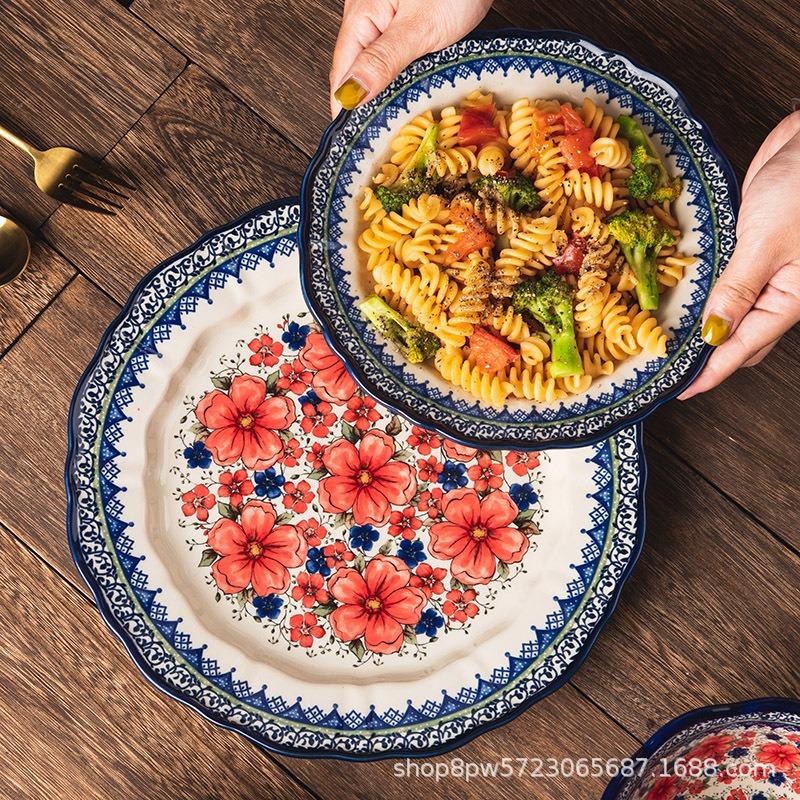 Dish set Household retro tableware Ceramic rice bowl Salad bowl Personal creative plate Binaural bowl