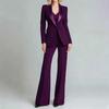 Rojo vino de lujo para mujer, un botón, 2 piezas, solapa de chal, abrigo, alta calidad, formal, boda, banquete, conjunto femenino (Chaqueta+Pantalones))