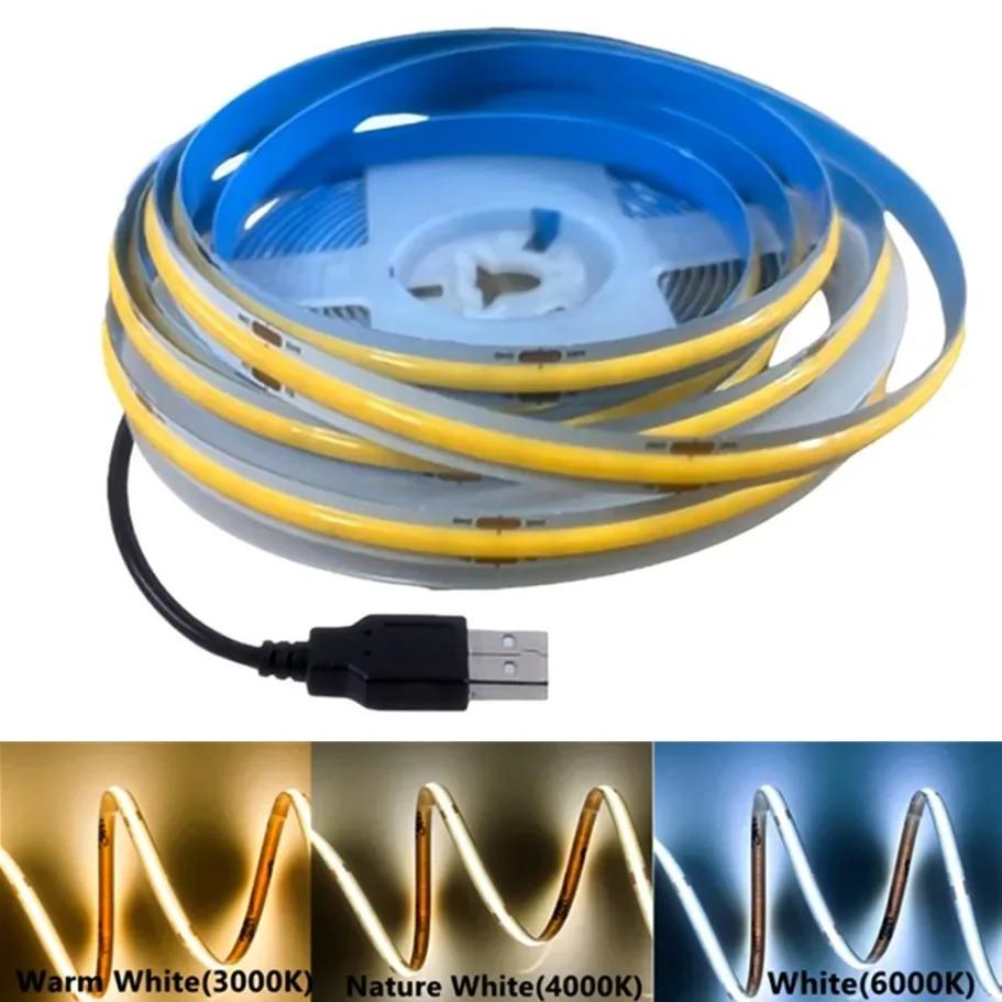 

DC5V COB LED Light Strip With USB Power Supply Light 320LED/m High-Density Flexible LED Lamp 3000K/4500K/6500K COB Light Strip 0.5M
