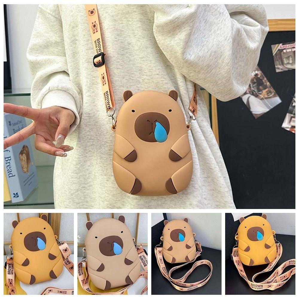 Kawaii Capybara Shoulder Bag Cartoon Phone Storage Pouch Crossbody Bag Silicone Doll Bag  Daily