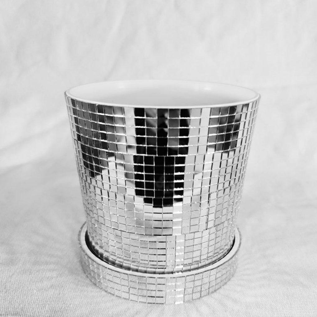 Glass Mirror Shining Ceramic Planter Pot Daily Decoration Disco Ball Planter Pot With Drainage Hole
