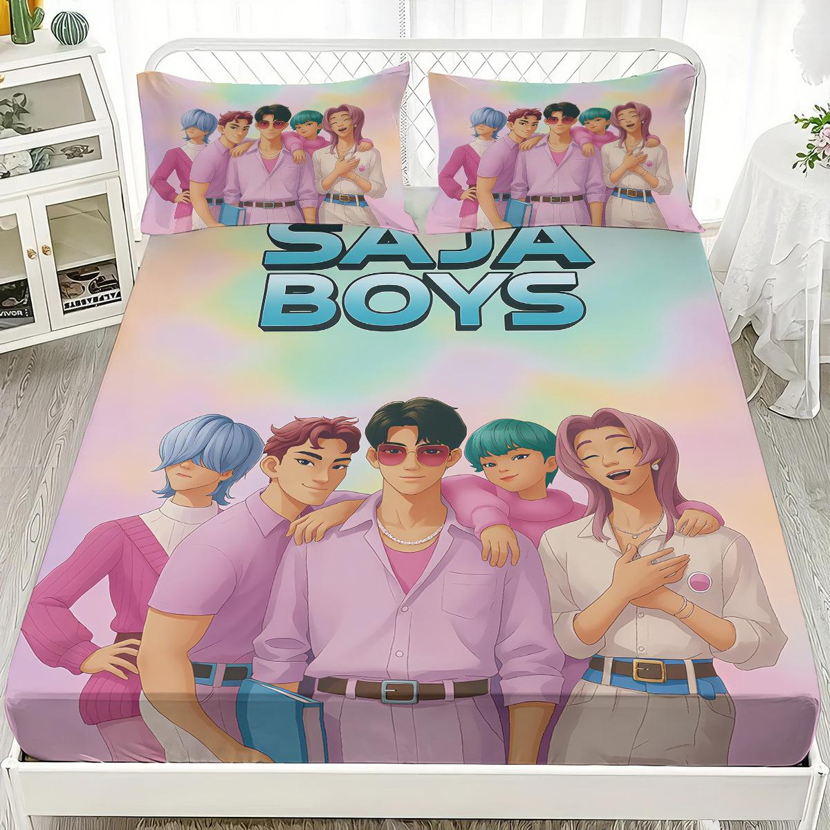 

Saja Boys Team Простыня на резинке с принтом DemonHunters Бесшовный комплект простыней на резинке разных размеров Мягкое покрывало для спальни Декор для спальни 90x200x30cm-2pcs