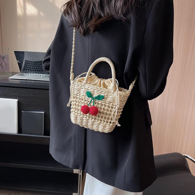 Yogodlns Çimen Dokuma Rattan Saklama Sepeti Askılı Çanta El Yapımı Hasır Dokuma Sepet Küçük El Çantaları Plaj Omuz Çantası