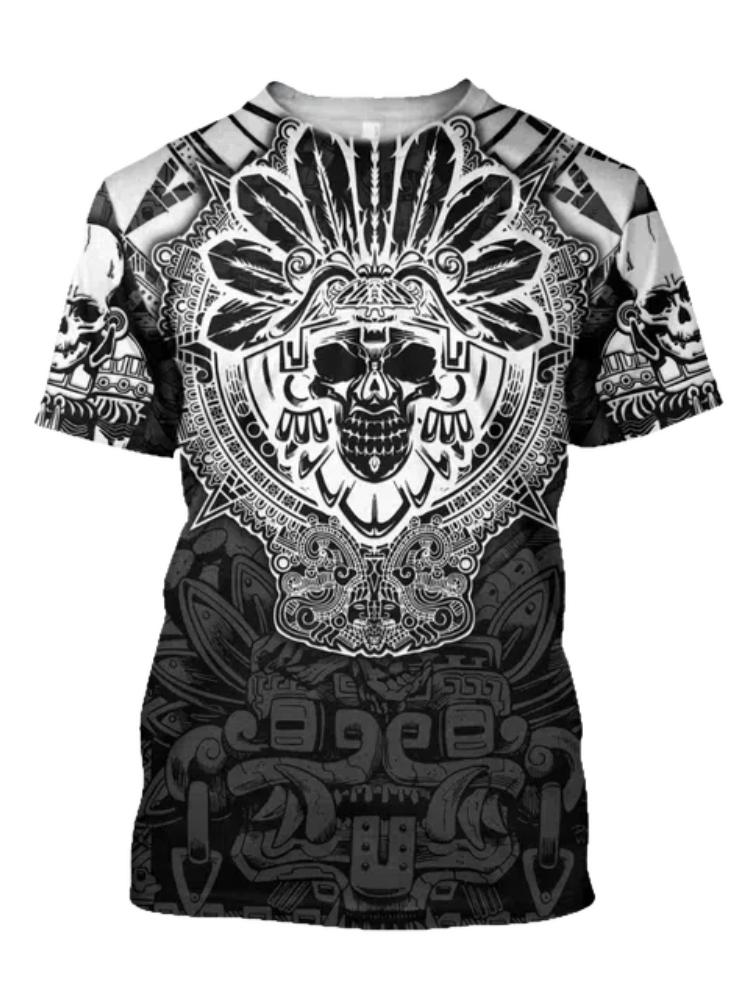 Summer Trend Harajuku 3D Printed Top Mexico Aztec Men's Casual T-shirt Street Fashion Classic Vintage O Neck Loose
