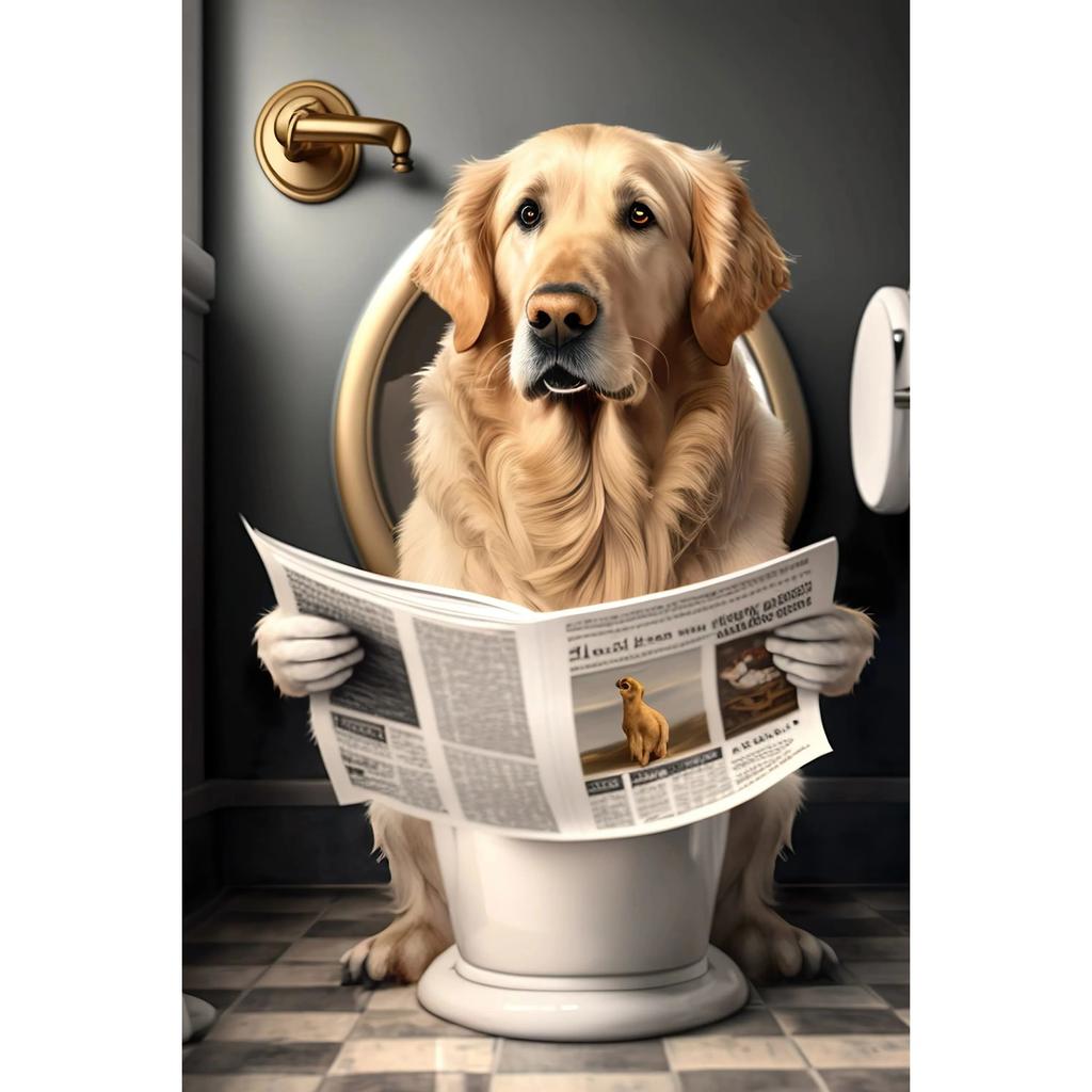 Funny Bathroom Humorous Animal Wall Canvas Paintings Decor Bear Dog Tiger Sitting On Toilet Reading Newspaper Poster Art Print