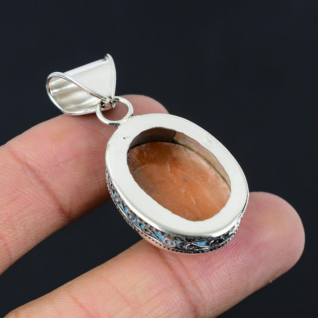 Halloween Sale Sacral Chakra Natural Sunstone Sterling Silver Pendant Jewelry