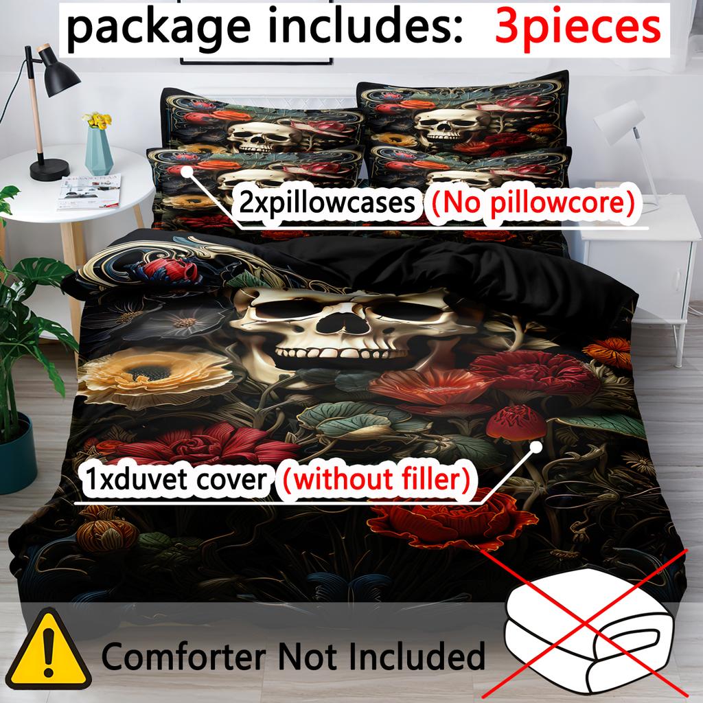 3-Piece Simple Modern Skull Animal Pattern Digital Printed Down Duvet Cover Set,Bedding Set(1 Down Duvet Cover+2 Pillowcases)