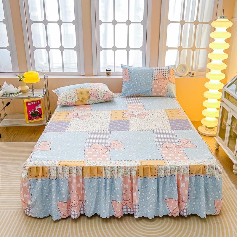 Soft Bed Skirt Printed Bed Cover with Rufffles Simple Style Mattress Protector falda de cama Lace Bed Sheets (No Pillowcase)