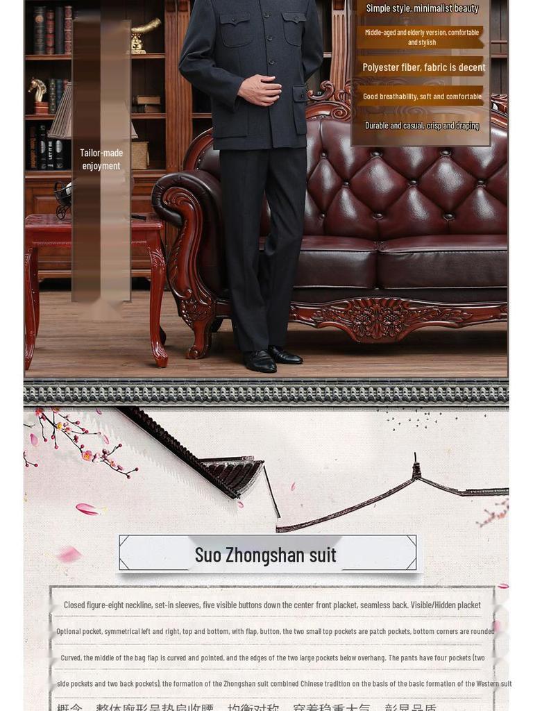 Herren Klassischer Zhongshan Anzug: Traditionelle chinesische Jacke für Mittelalte und Ältere - Frühlings-, Herbst- und Winterstile.