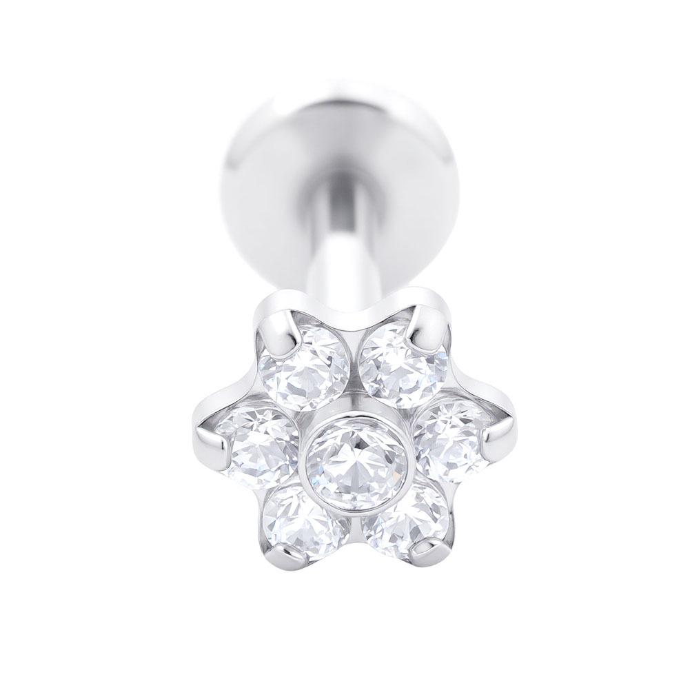 G23 Titanium Alloy Zirconia Flower Stud Earrings, ASTM F136 Implant Grade Body Piercing Jewelry