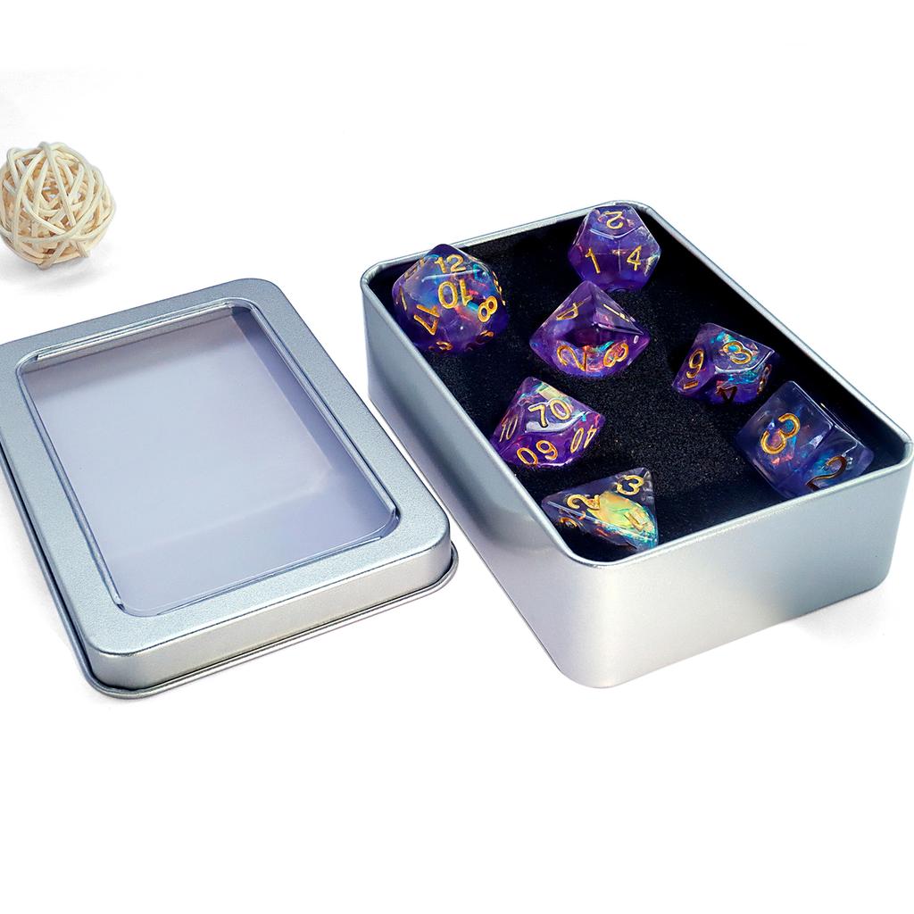 7-Piece Acrylic Polyhedral Dice Set, Suitable for Outdoor Gatherings, Board Games, Festivals, with Iron Box Packaging