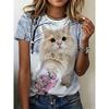 Women's printed short-sleeved T-shirt - Soft round-neck casual top, suitable for daily wear and various themed occasions