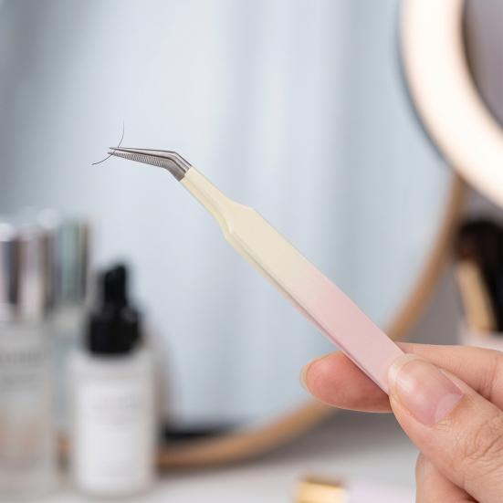 False Eyelash Tweezers for Eyelash Extension Stainless Steel Tweezers with Curved And Elastic Handle Makeup Eyelash Tool for Professional Makeup