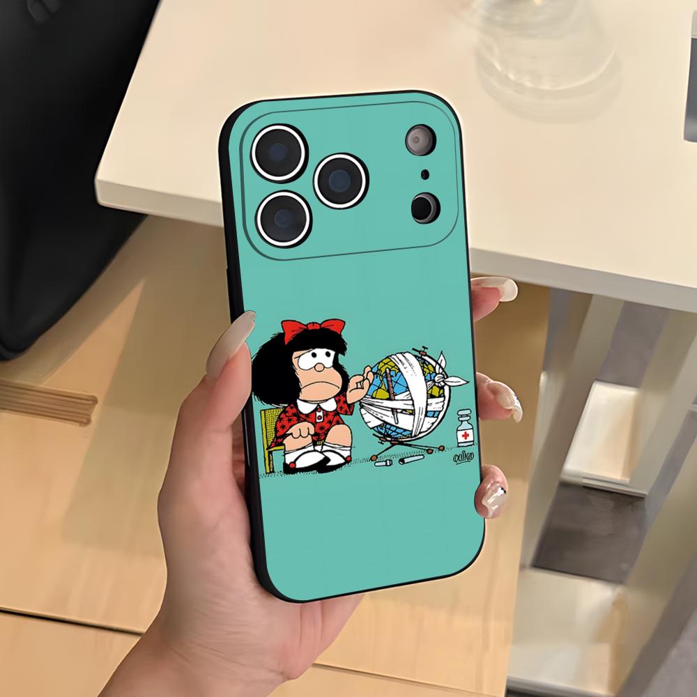 Anime M-Mafalda Phone Case For IPhone 17 Air 16 E Pro Max 15 14 13 Mini 12 Pro 11 Max Plus Black Soft Shell