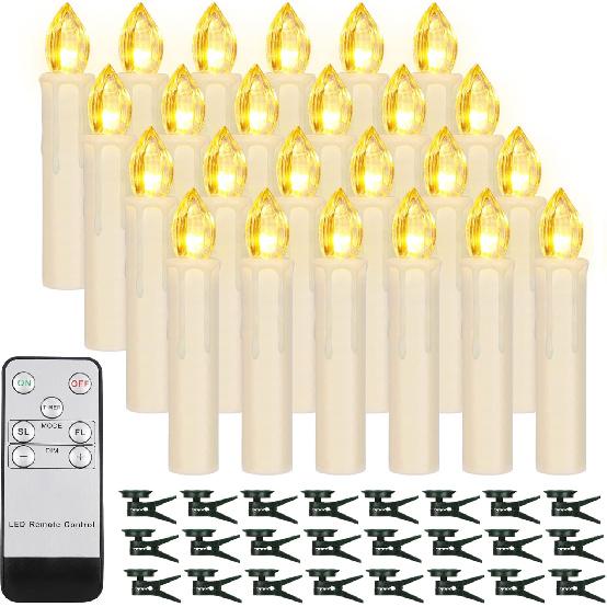 24PCS LED Flameless Taper Candles Flickering with Remote Timer, Battery Operated Waterproof Christmas Tree Candles, Warm White Window Candles Lights,