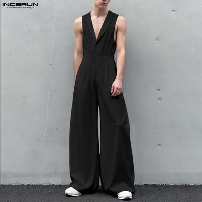 Mamelucos Largos Casuales Sueltos para Hombre con Cuello Solapa Sin Mangas de Botones