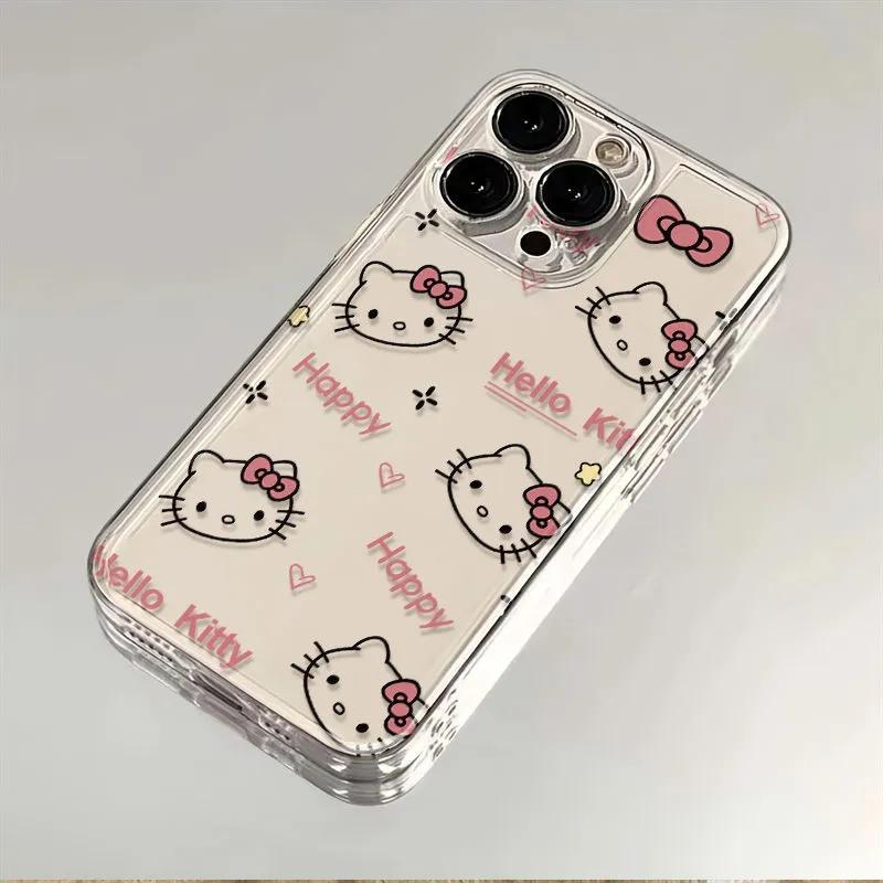 Full Screen Hello Kitty KT Head Bow Phone Case For iPhone 16 15 14 13 Pro Max 11 12 13 Pro X XR 7 8 Plus Cute Girl Y2K Cover