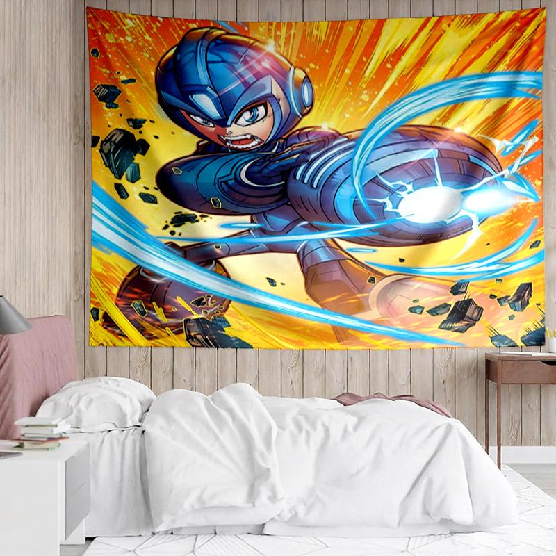 Cartoon Rockman Game Megaman1 Tapestry for Bedroom Aesthetic Classroom Tapestries Wall Hanging for Living Room Dorm Office,Ideal Creative Gift