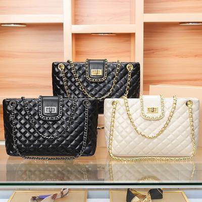 Autumn and Winter New Women's Bags Large-capacity Diamond Chain Bags High-end Sense Solid Color Tote Bags Fashionable Single Underarm Shoulder Bags