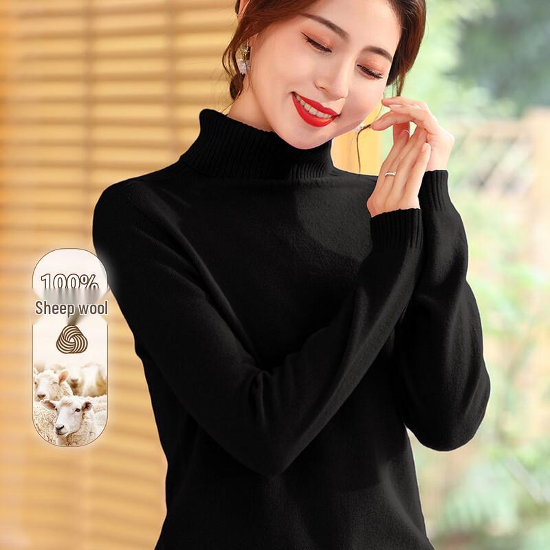 

Pasite Women s 100% Merino Wool High-Neck Sweater L