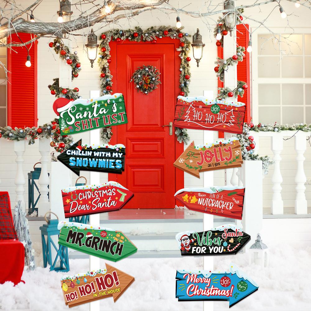 Themed Christmas Party Wooden Stake Design Paper Signage For Event Seasonal