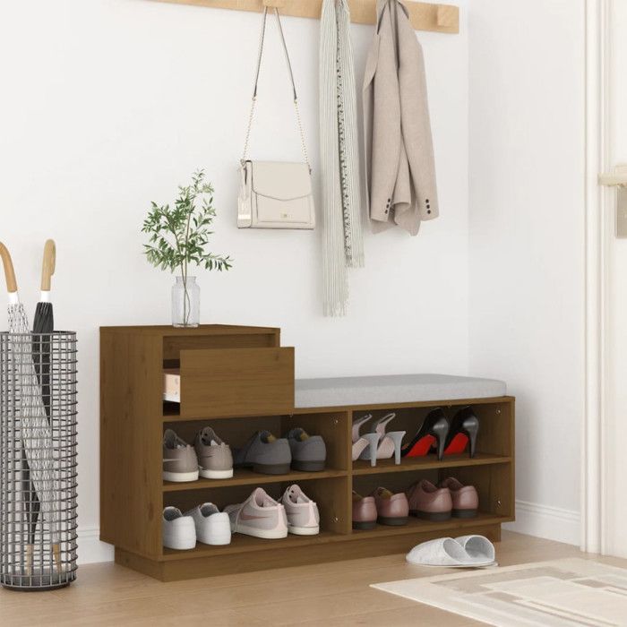 VidaXL Shoe Cabinet Honey Brown 110x34x61cm Solid Pine Wood 814452