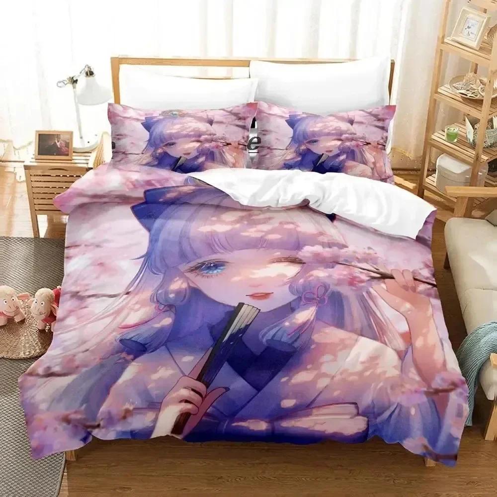 Game Genshin Impact Kamisato Ayaka Bedding Set Printed With Pillowcase Bed Duvet Cover Soft Single Double Queen Super King Size