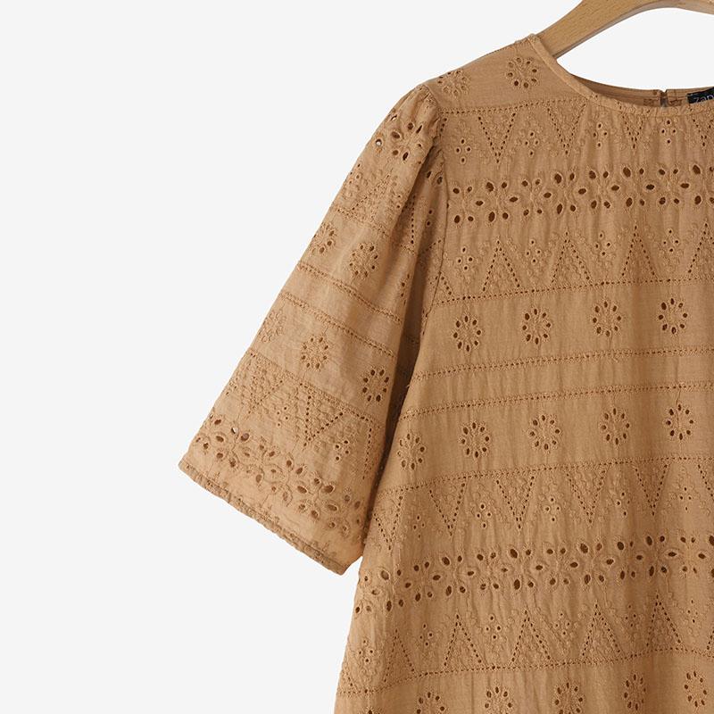ZANZEA Women Casual Round Neck Loose Half Sleeve Lace Dress