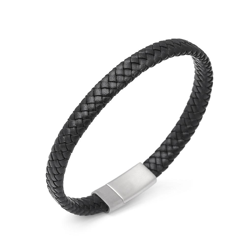 Fashionable Genuine Leather Woven Bracelet Magnetic Closure Couple Jewelry Simple Versatile