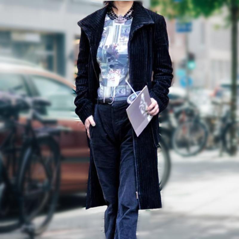 Herbst und Winter neuer Cord Damenmantel Wunsch Qualität Trenchcoat mit Reißverschluss Mantel