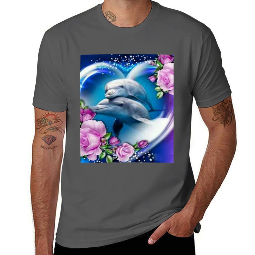 Dolphin In The Heart Tshirt Active Sports Short Sleeve Cotton Shirt Tshirt