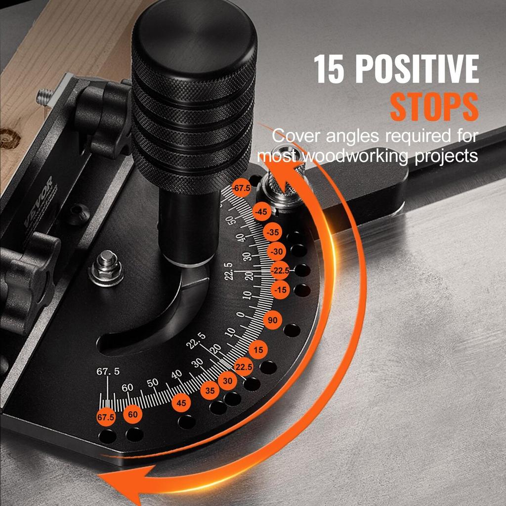 Precision Miter Gauge, Standard Slot 19 X 9.5 Mm, Aluminum Alloy Table Saw Miter Gauge with 61 Cm Grating 15 Angle Stops Adjustable Spring Loaded
