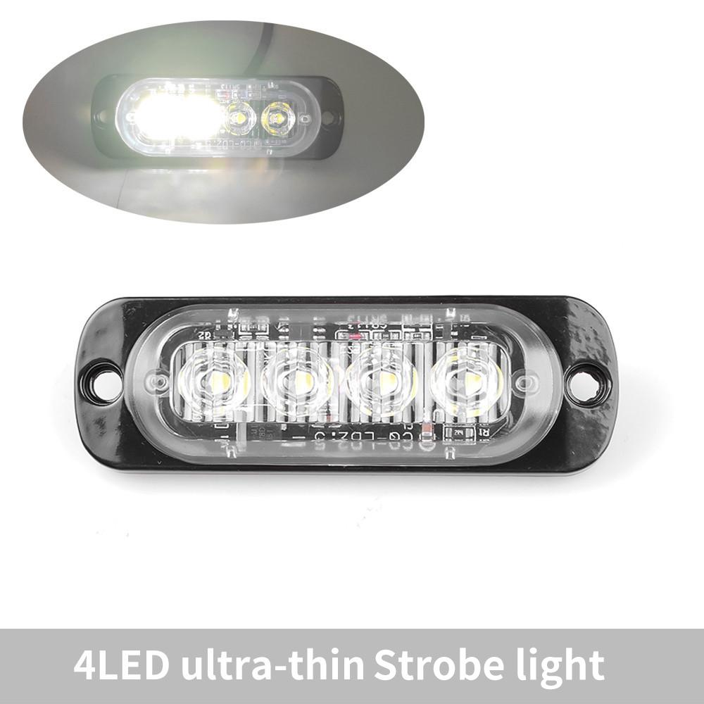 Luz de advertencia lateral estroboscópica de 4 Led, rejilla estroboscópica, barra de luces intermitente, lámpara de baliza para coche, camión, semáforo blanco, amarillo, ámbar, 12V - 24V
